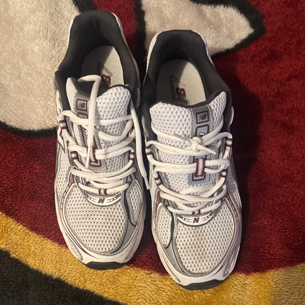 New Balance White and Burgundy Running Shoes